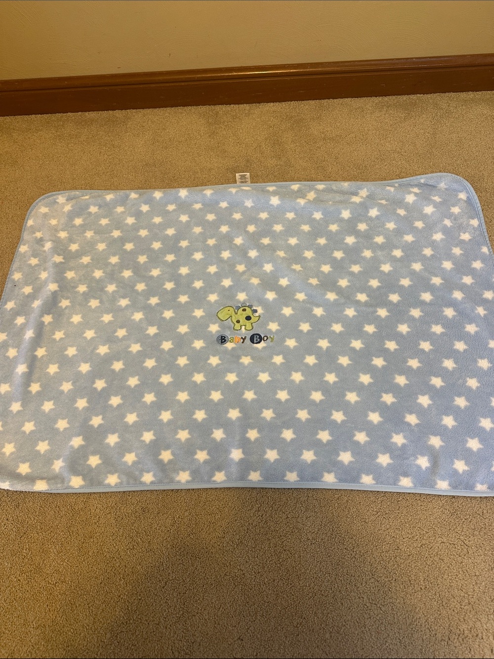 Garanimals Light Blue and White Star Baby Blanket with Baby Boy Accent